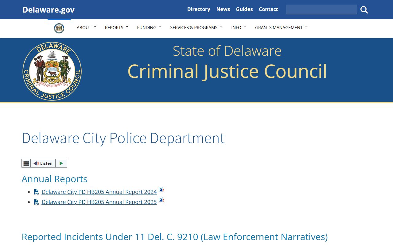 CJC Delaware City PD disclosures for 24 Hour Booking transparency