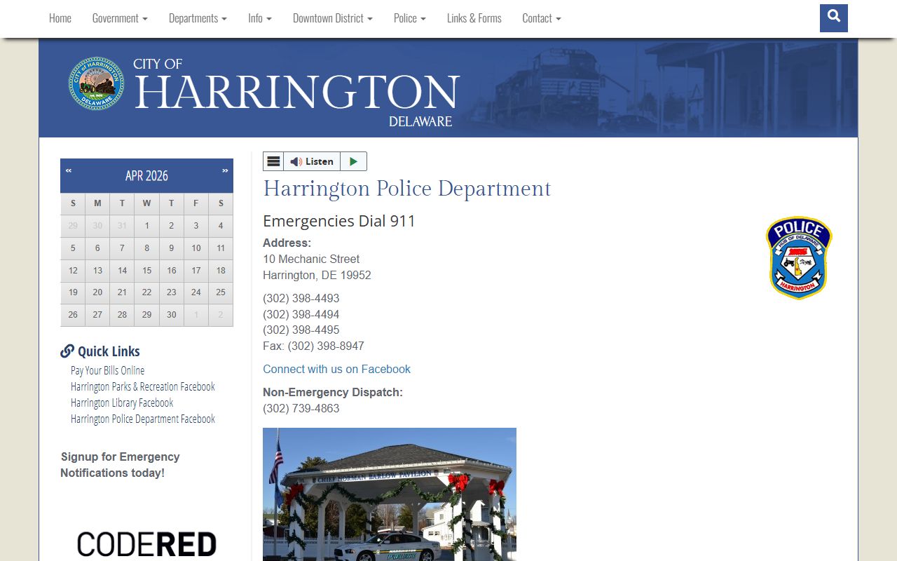 Harrington Police Department for 24 Hour Booking