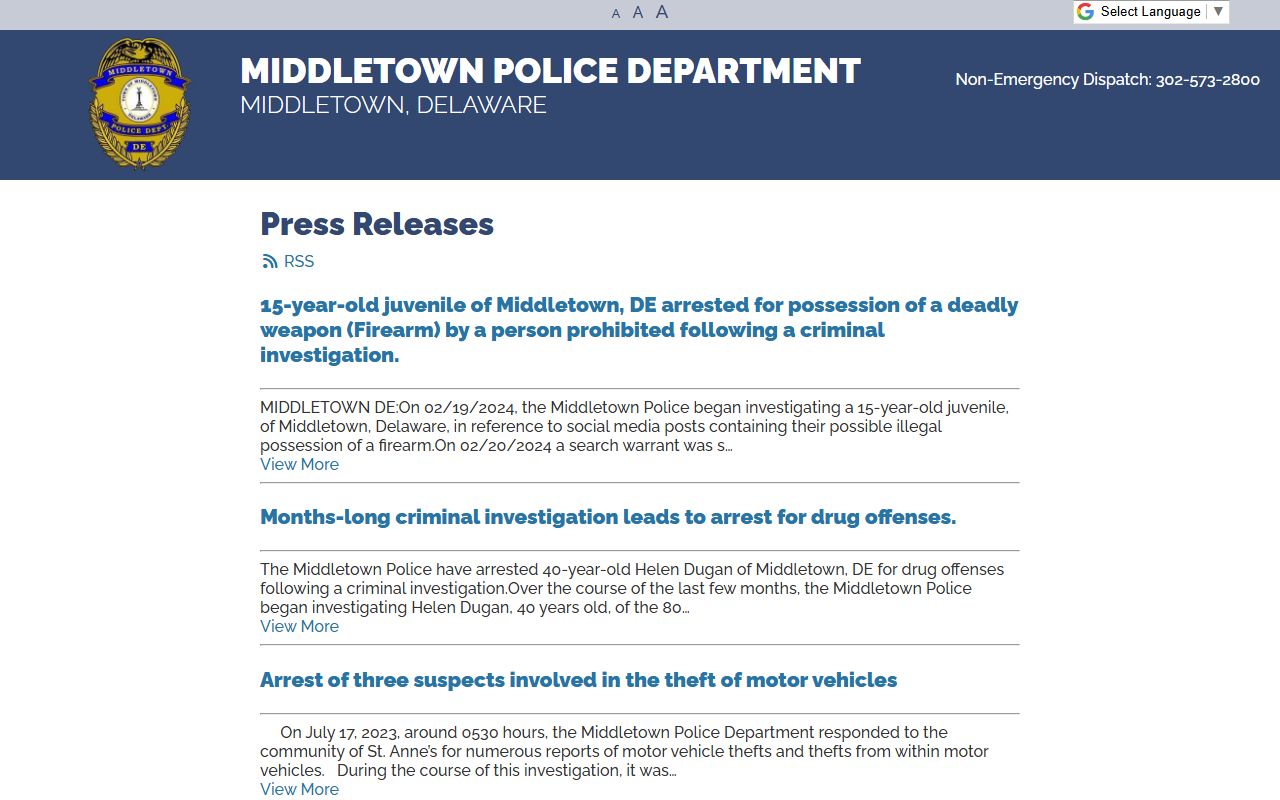 Middletown Police news portal for 24 Hour Booking press releases