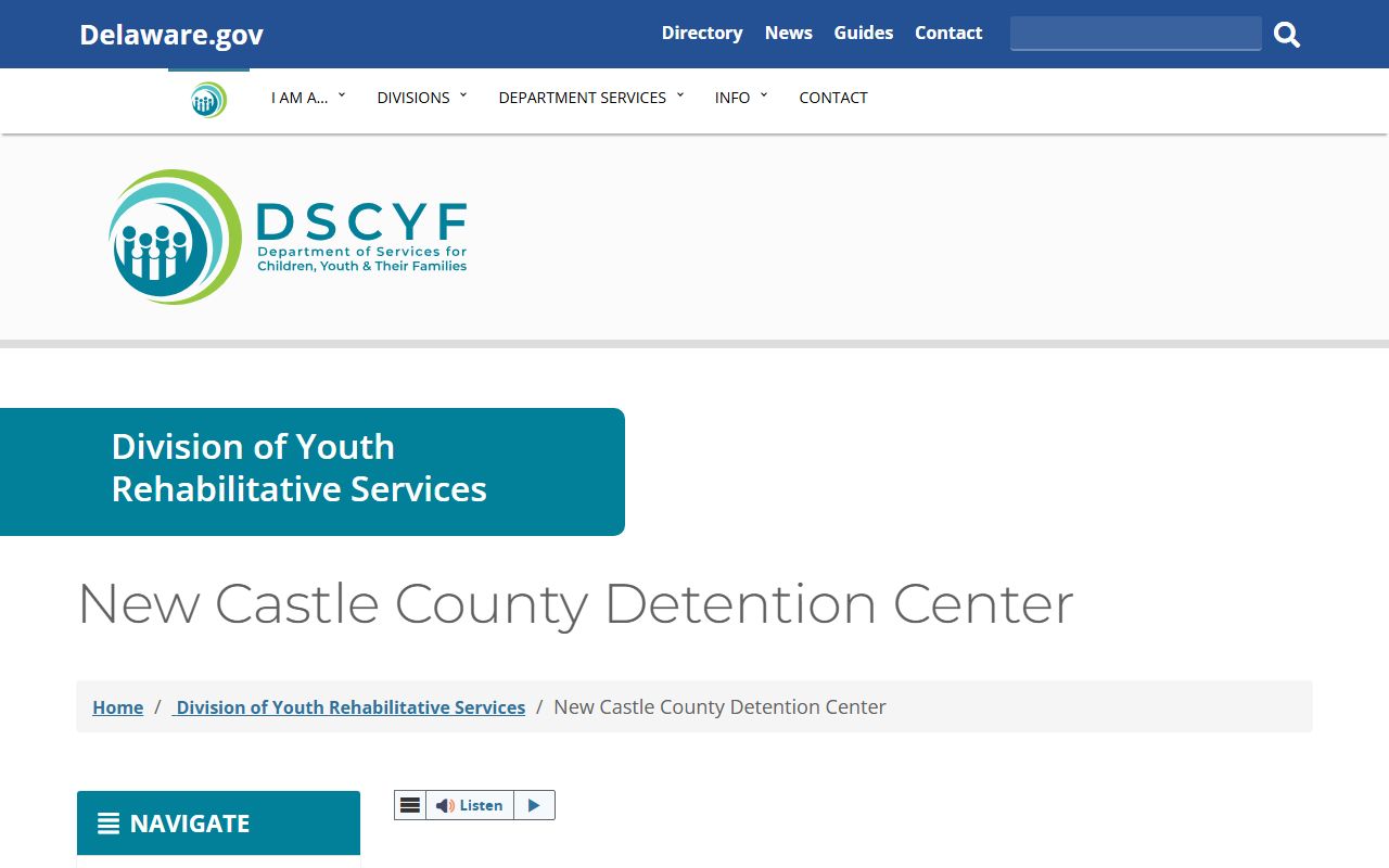 New Castle County Detention Center 24 Hour Booking for juveniles