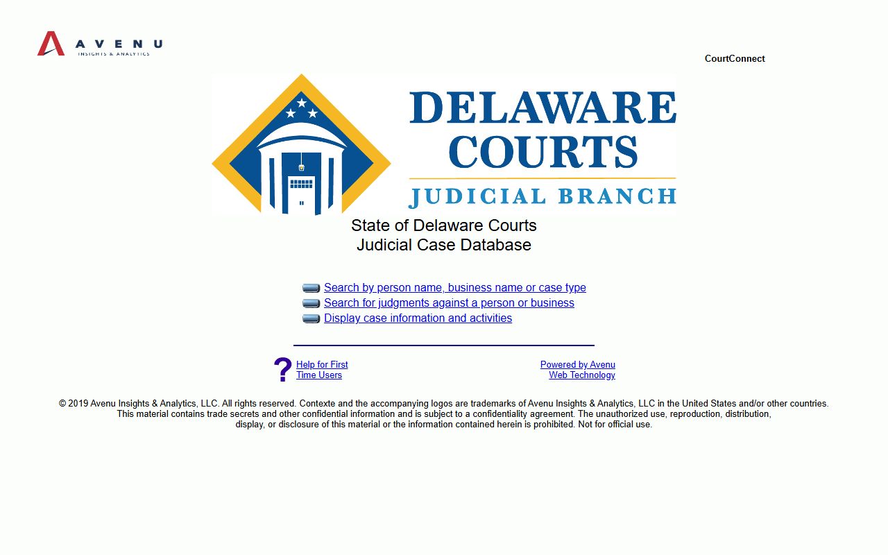 Delaware Court Connect portal for 24 Hour Booking case search