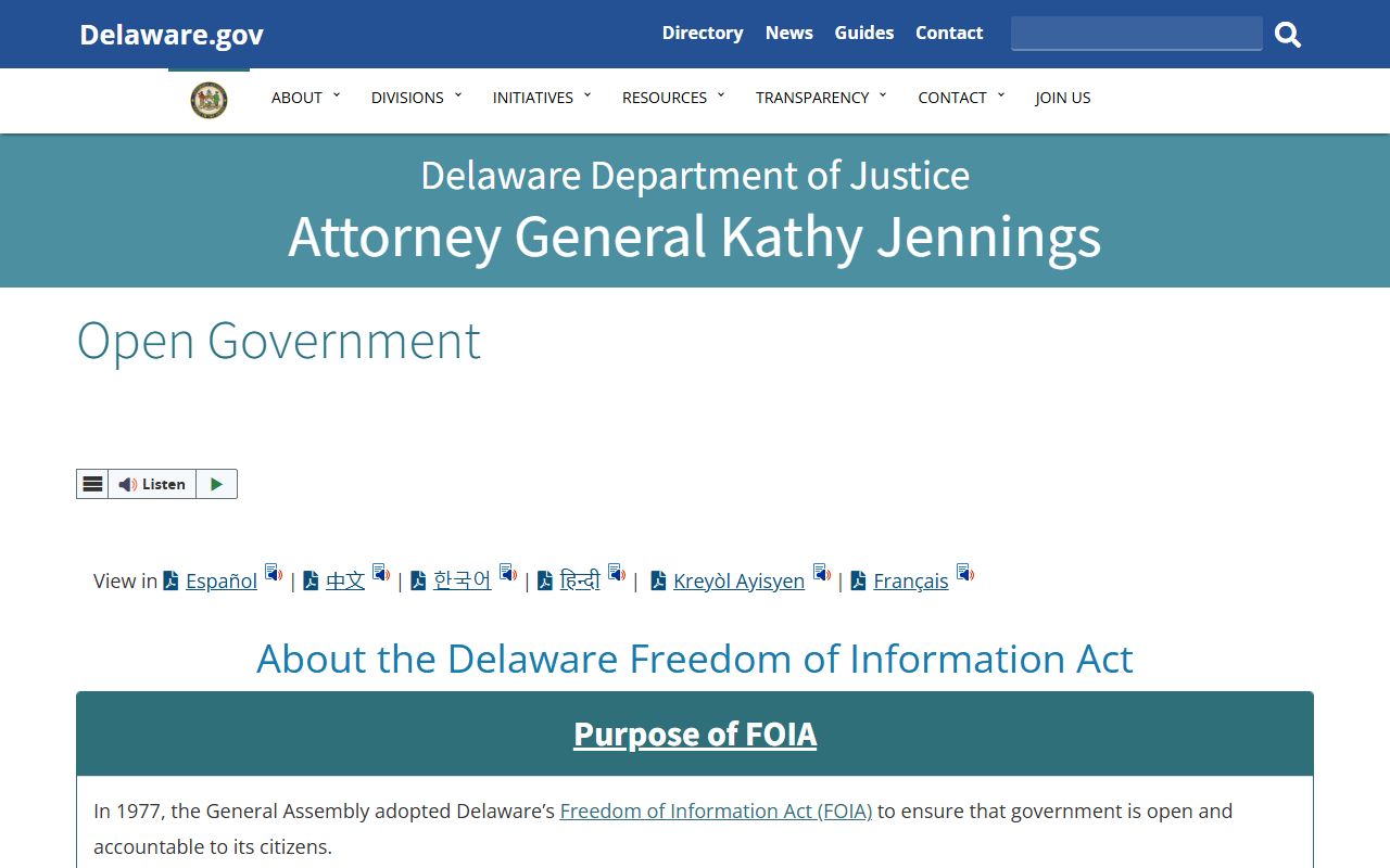 Delaware FOIA resources for 24 Hour Booking requests