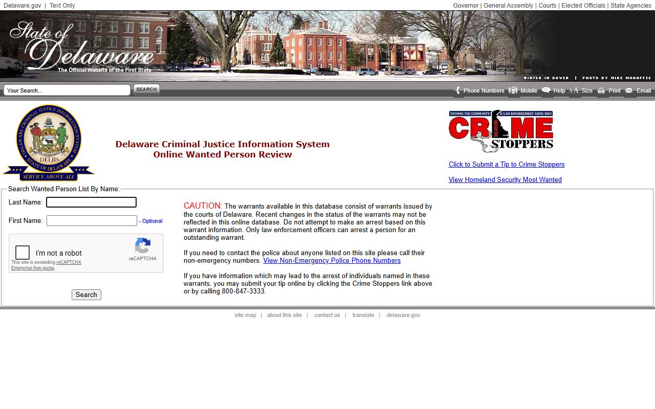 Delaware Wanted Persons Check for 24 Hour Booking